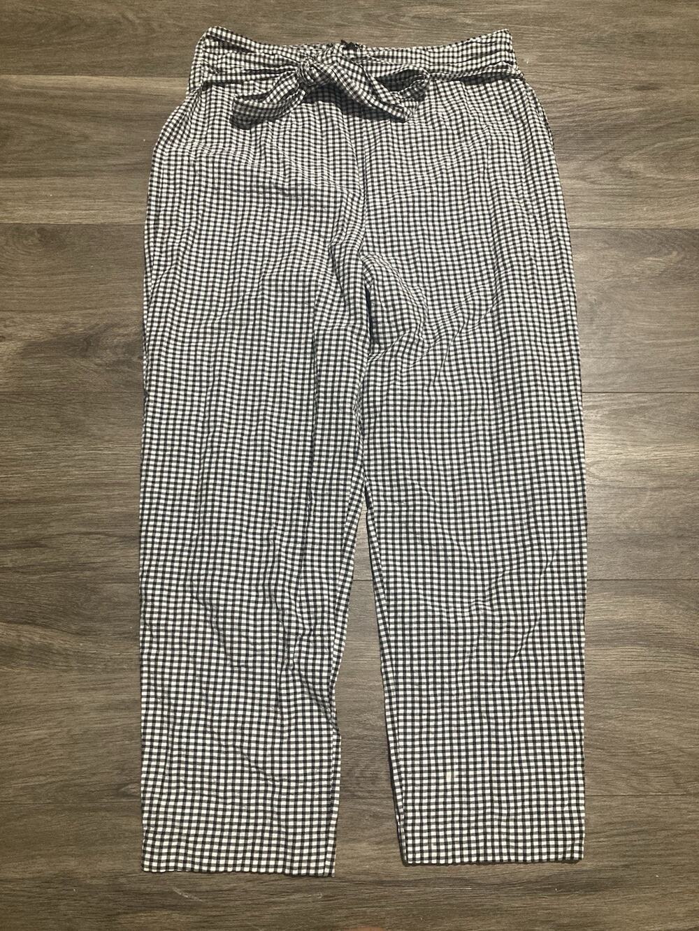 Free People Pants Womens Size 6 Black White Plaid Tie Waist High Waisted Gingham